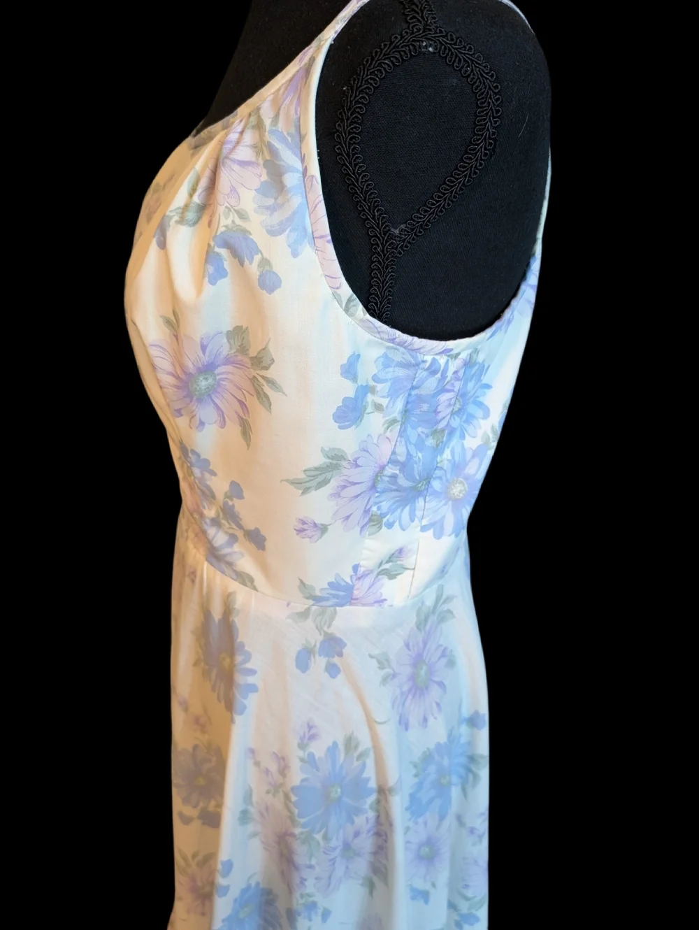 Vintage 70s Handmade Cottagecore Prairie Maxi Dress Pastel Floral Ruffle Hem - Picture 6 of 12